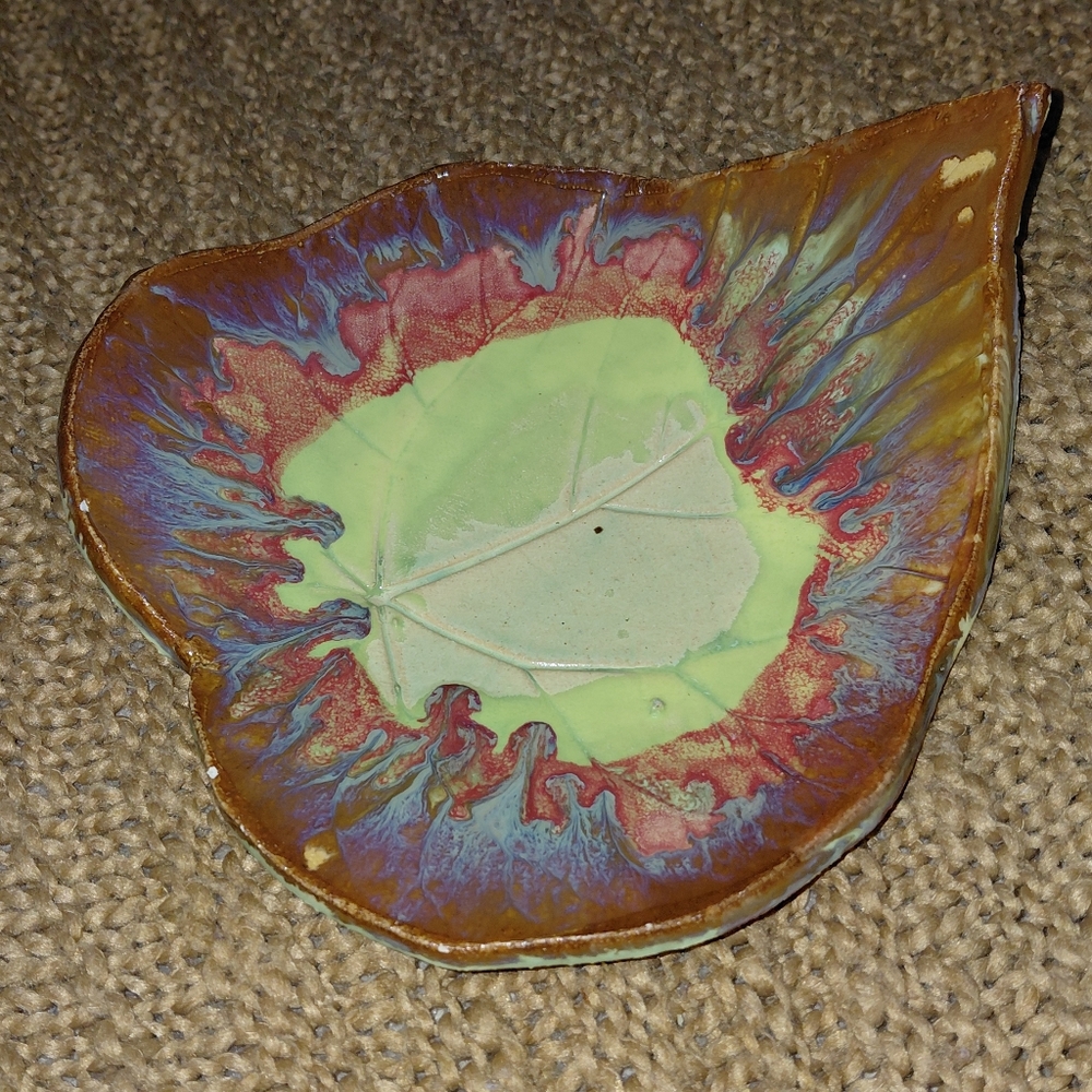 Handcrafted Leaf-Shaped Ceramic Dish - Multicolor